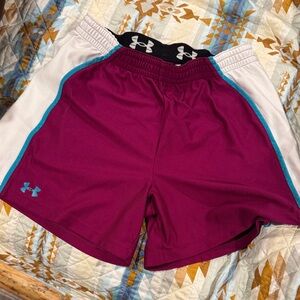 Under Armour Burgundy and White Sports Shorts